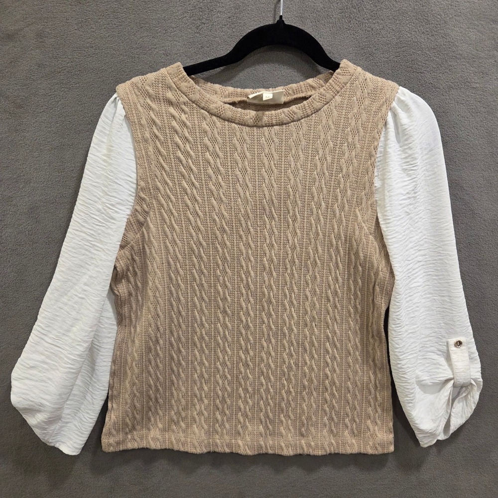 SHOL Cable Knit Sweater Women's Medium Academia Layered Look Chic Preppy